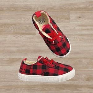 NWOT Blowfish Red and Black Buffalo Plaid Sherpa Lined Sneakers Toddler Sz 10